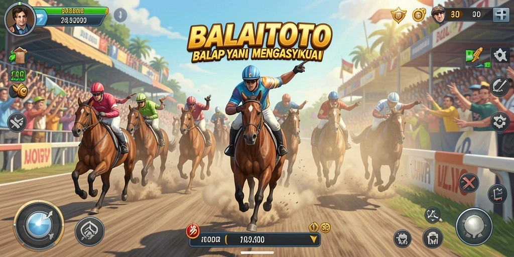 Gameplay BALAITOTO yang seru dengan mobil balap melaju kencang.