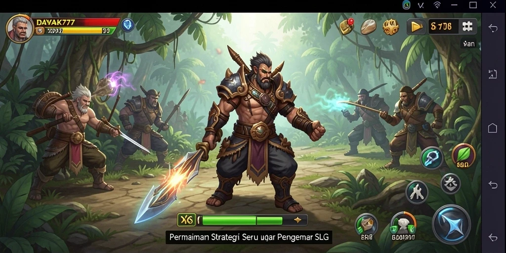 Tangkapan layar utama menunjukkan aksi pertempuran sengit dalam GAME SLG.
