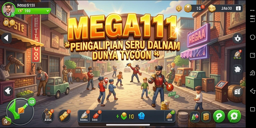 Tampilan gameplay MEGA111 yang menunjukkan momen membangun bisnis Tycoon.