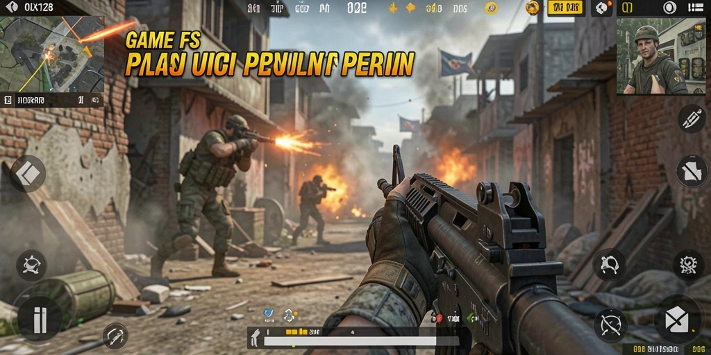 Screenshot dari gameplay OLX128 yang menunjukkan aksi menegangkan di medan perang.