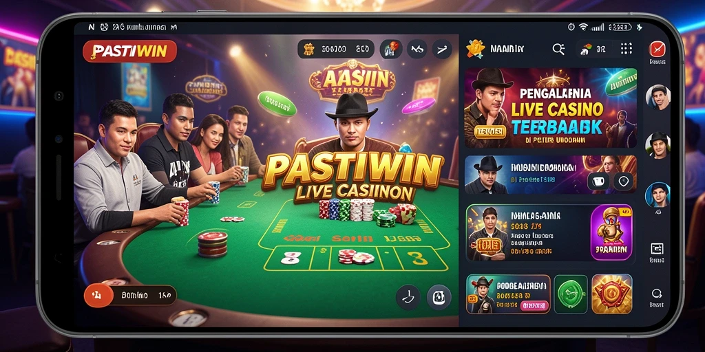 Tangkapan layar gameplay Live Casino yang menampilkan dealer dan meja permainan.