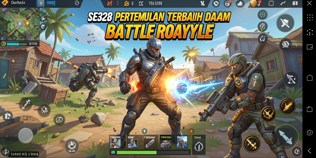 Tangkapan layar gameplay SE328 menampilkan pertempuran intens di medan perang Battle Royale.